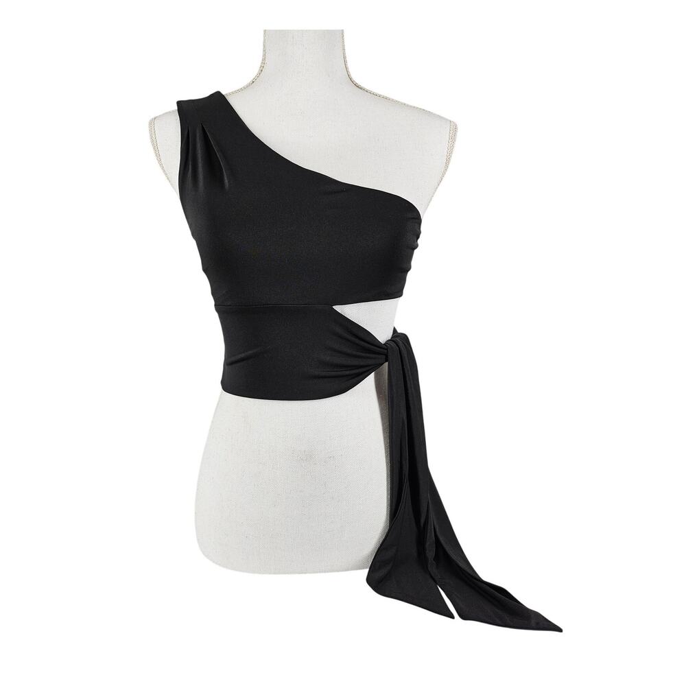 SILENCE + NOISE WOMEN'S BLACK ASYMMETRICAL ONE-SHOULDER TOP, SIZE SMALL